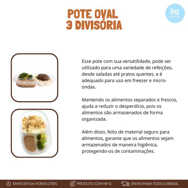 Imagem de 5 Marmitas Fit Descartável 3 Divisórias Freezer Microondas