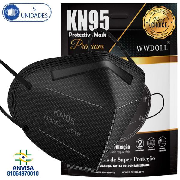 Imagem de 5 Máscaras Descartáveis KN95 PFF2 WWDoll 5 Camadas c Anvisa