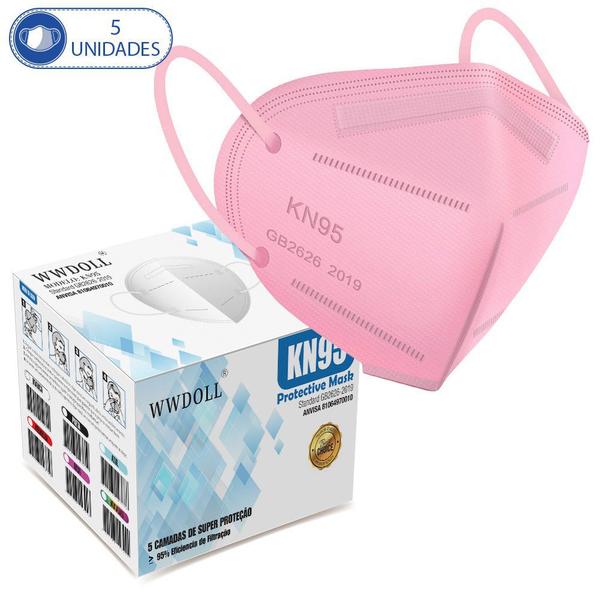 5 Máscaras KN95 Rosa Descartáveis WWDoll Cinco Camadas 95% Imagem de 5 Máscaras KN95 Rosa Descartáveis WWDoll Cinco Camadas 95%