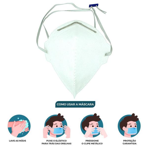 Imagem de 5 Máscaras Não Reutilizáveis PFF2 KSN Branca Para Proteção Facial Clip de Nariz e Elástico de Cabeça