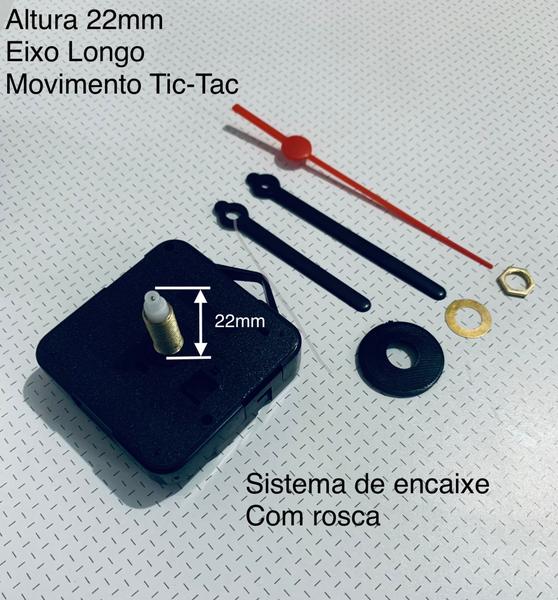 Imagem de 5 Mecanismos de relógio para parede com sistema de encaixe com rosca e altura 22mm Eixo Alto Tic-Tac