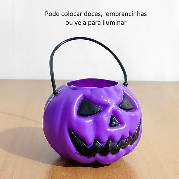 Imagem de 5 Mini Abóbora Roxa p/ Dia das Bruxas Halloween Decoração Balde para Pedir Doces