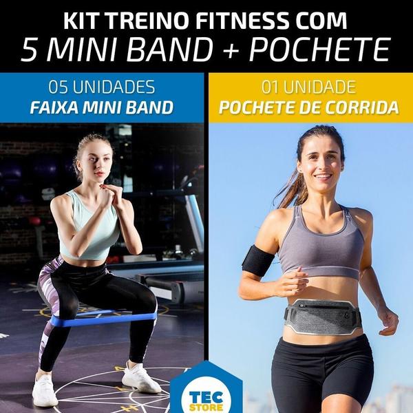 Imagem de 5 Mini Band Elástico + Pochete Cinza Impermeável Para Exercícios Porta Celular Academia Fit