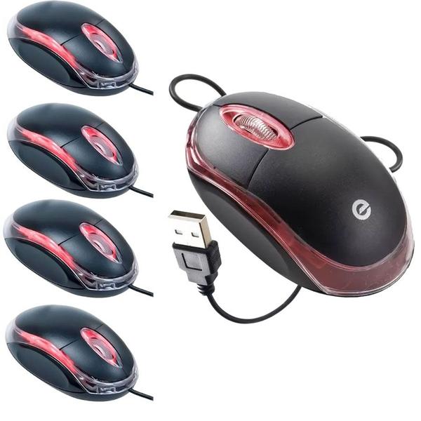 Imagem de 5 Mouse Usb 1000 Dpi Preto Mini Led Azul Scroll Ms-9 Exbom