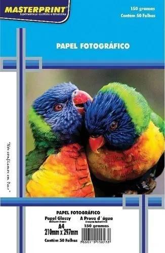 Imagem de 5 Pacotes de Papel Fotográfico 150g Glossy A4 p/ Inkjet - 250 Folhas à prova d'água  MASTERPRINT