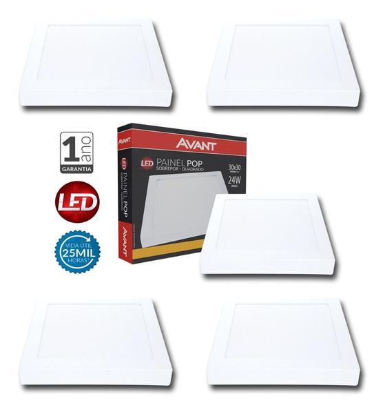 Imagem de 5 Painel Quadrado Sobrepor 24w Luz Amarela 3000K Bivolt Avant