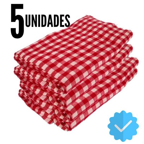 Imagem de 5 Panos De Chão XADREZ VERMELHO Premium Atacado Grande  - Saco Qualidade