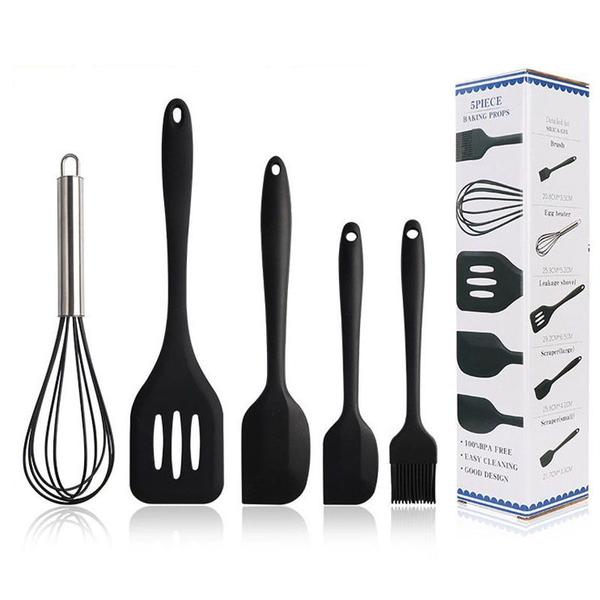 Imagem de 5 pcs antiaderente silicone creme espátula jar concha resistente ao calor colher de cozinha bolo de turner utensílios de