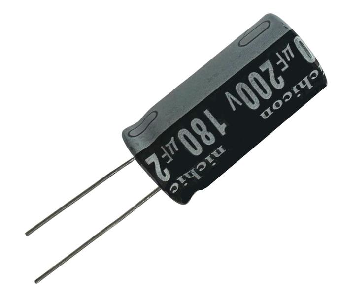 5 PÇS CAPACITOR ELETROLITICO 180X200V - 180UF X 200V 105º - NICHICON Imagem de 5 PÇS CAPACITOR ELETROLITICO 180X200V - 180UF X 200V 105º