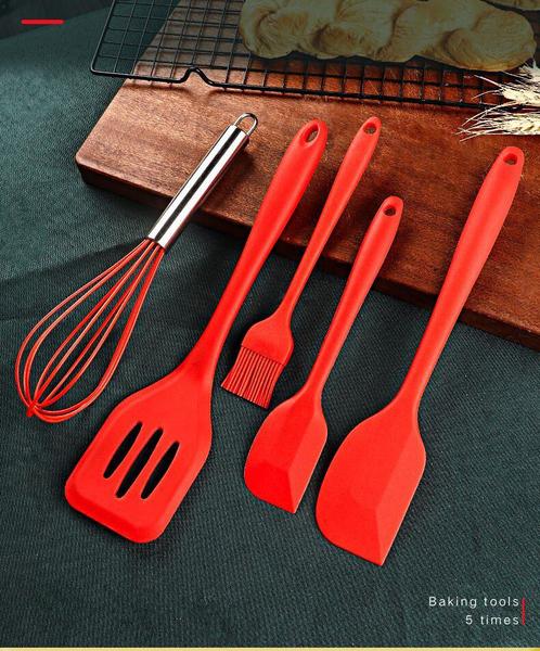 Imagem de 5 Pcs Utensílios De Cozinha Conjunto Panelas De Silicone Antiaderente Conjunto De Utensílios De Espátula Resistentes Ao 