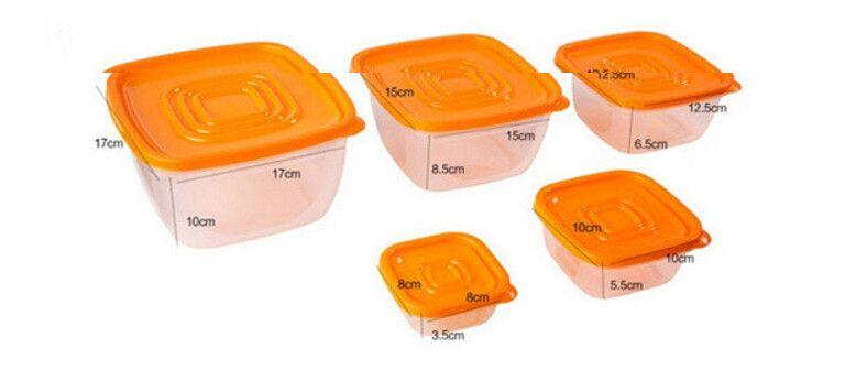 Imagem de 5 peças definem caixa de almoço de plástico recipiente portátil tigela de comida recipiente de almoço eco friendly food storage boxes Kitchen seal box Lancheiras (Laranja)