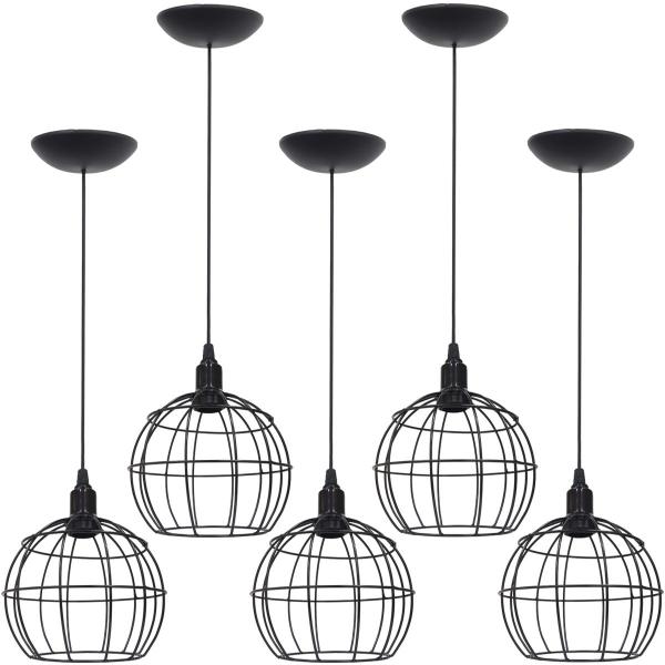 Imagem de 5 Pendentes Aramado Globo Luminária Lustre Teto Retrô Vintage Industrial Balcão Agp Ilumini