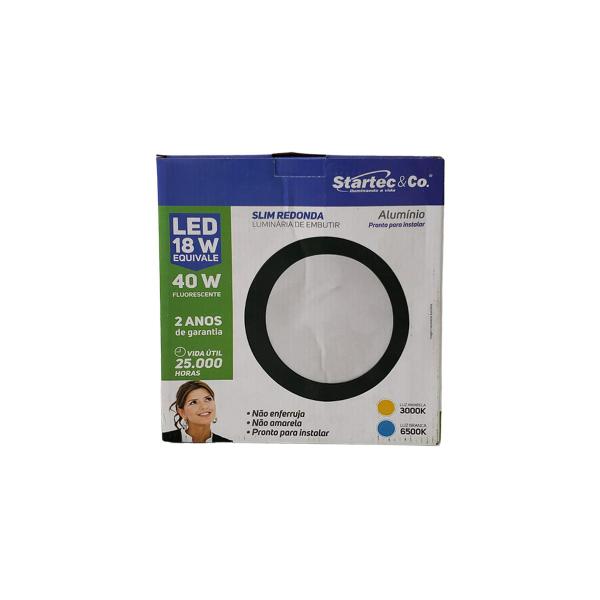 Imagem de 5 Plafons Led Redondo 18W Painel Embutir Slim Bivolt Preto