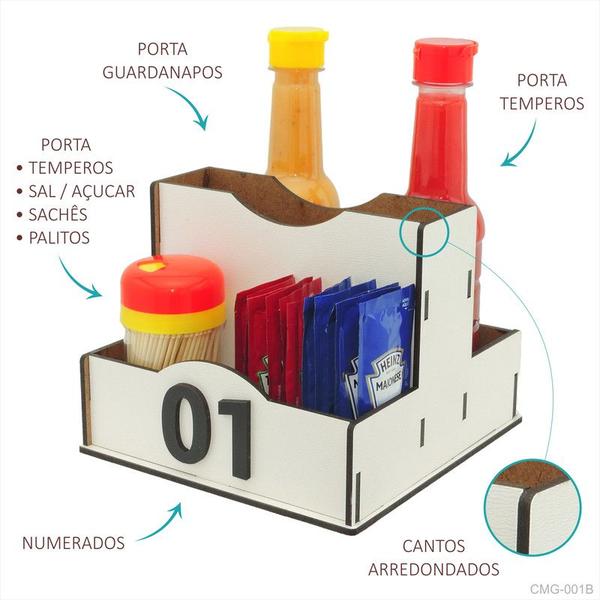 5 Porta Sachê Temperos Guardanapos Organizador de Mesa Lanchonete Branco - Modernarte Imagem de 5 Porta Sachê Temperos Guardanapos Organizador de Mesa Lanchonete Branco