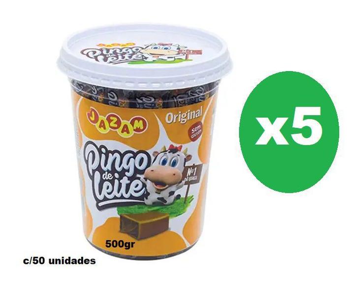 Imagem de 5 Potes C/ 50 Unidades Pingo De Leite Jazam Original 500g