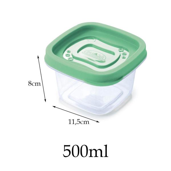 Imagem de 5 Potes plástico 200ml 500ml mantimentos Vasilha marmita tapoer tupperware tapuer verde plasútil