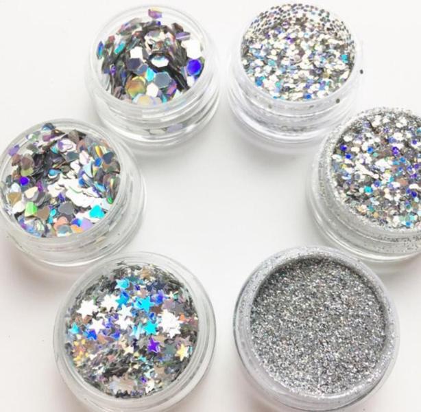 Imagem de 5 Potes Vio Para Maquiagem Glitter Po Translucido 7Gr.