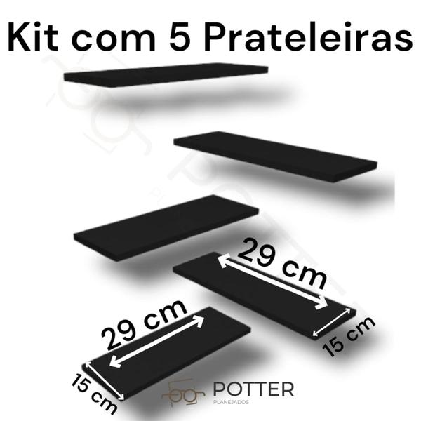 Imagem de 5 Prateleiras Decorativas 100% Mdf Cozinha Sala Quarto Preto Branco