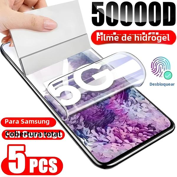 Imagem de 5 Protetores de Tela de Hidrogel para Samsung Galaxy S20, S21, S22, S23, Note 8, 9, 10, 20 e Ultra