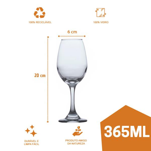 Imagem de 5 Taças de Vidro Resistente Vinho Tinto e Agua 365ml Luxo