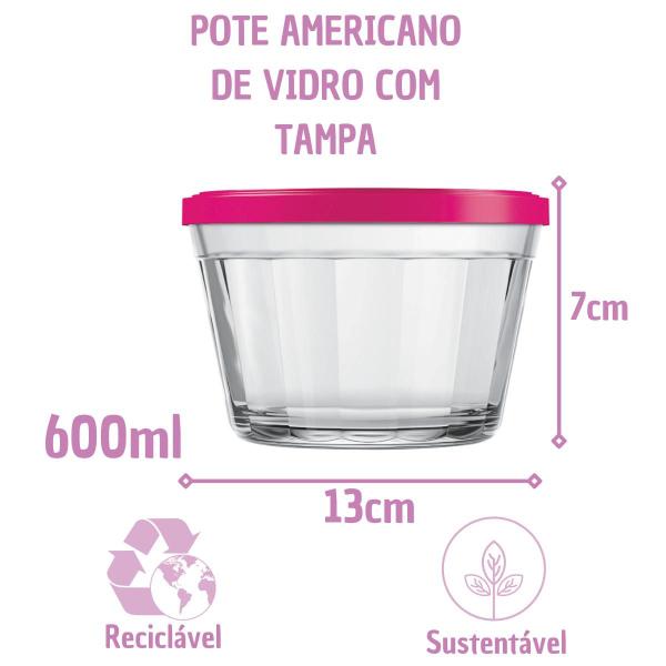 Imagem de 5 Tigela De Vidro Americano C/  Tampa Cereal Biscoitos 600ml