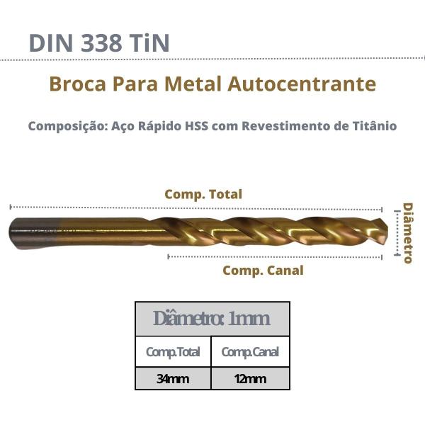 Imagem de 5 Un Broca Aço Rápido 1mm Titânio Autocentrante HSS Metal HT