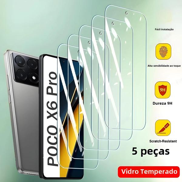 5 Unidades de Protetor de Tela de Vidro Temperado para Xiaomi POCO X6, F5, X5, M6 e C65 Pro Imagem de 5 Unidades de Protetor de Tela de Vidro Temperado para Xiaomi POCO X6, F5, X5, M6 e C65 Pro