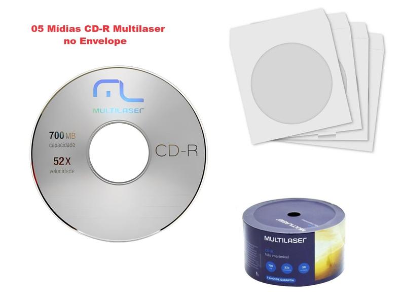 5 Unidades Mídia CD-R Não Imprimível Multilaser no Envelope - CD