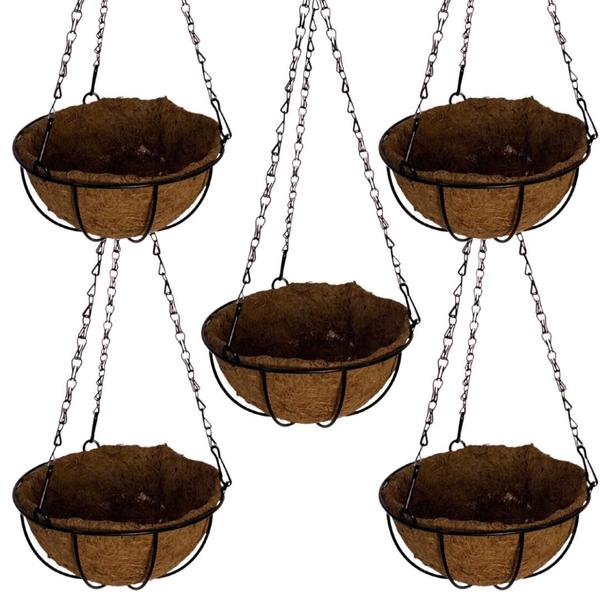 5 Vasos de Fibra de Coco 30cm Plantas Suspenso com Corrente - Verde Garden