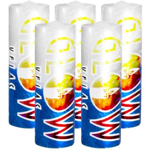 5 Velas De 7 Dias Branca e Azul 100% Parafina Pura 260g - GLOW VELAS Imagem de 5 Velas De 7 Dias Branca e Azul 100% Parafina Pura 260g
