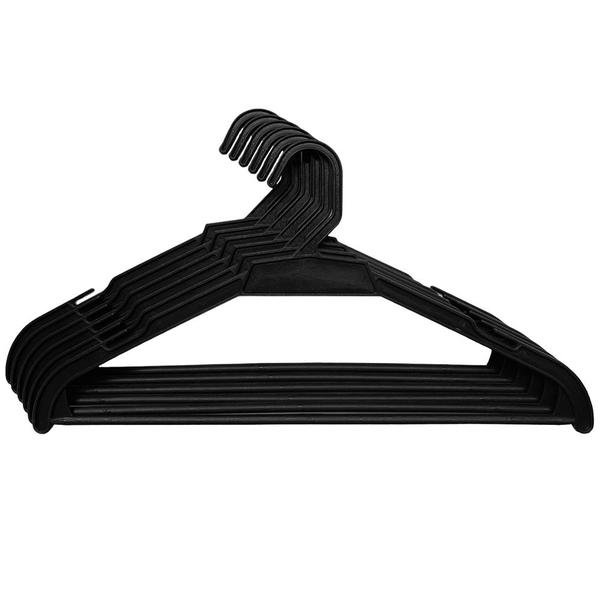 Imagem de 50 Cabides Adulto Para Roupas Calças Camisas Saias Polipropileno Preto 42cm Leve Atacado