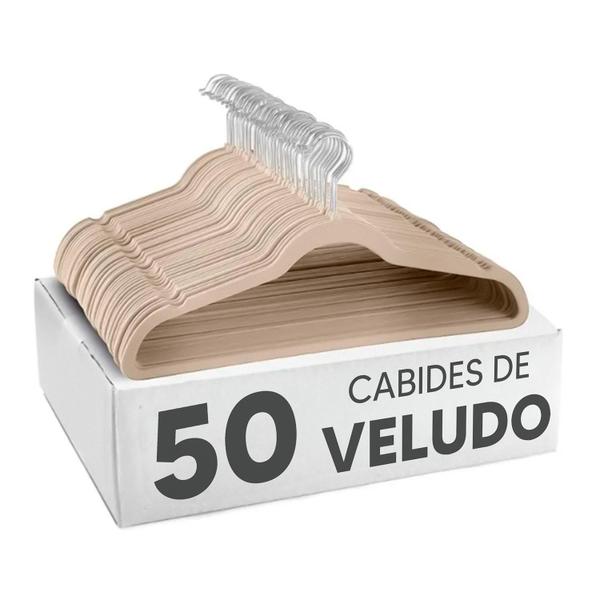 50 Cabides De Veludo Slim Ultra Finos Antideslizante Bege - Holtter Home Design
