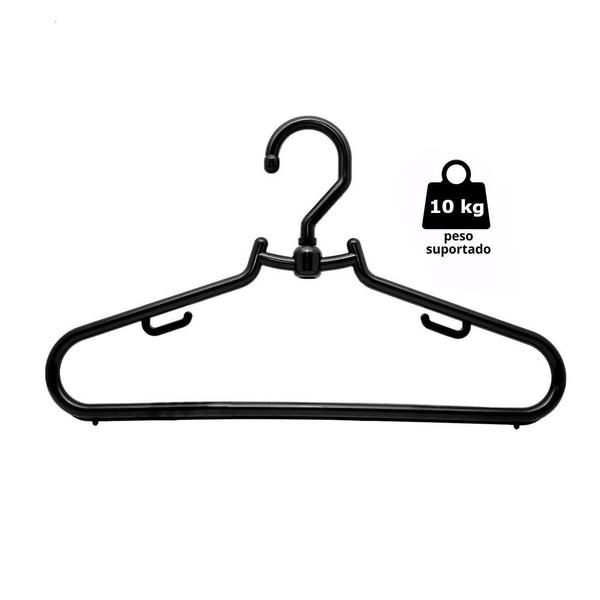 Imagem de 50 Cabides Giratório Para Calça Roupas Adulto Atacado Polipropileno Preto Reforçado 41cm Loja Closet