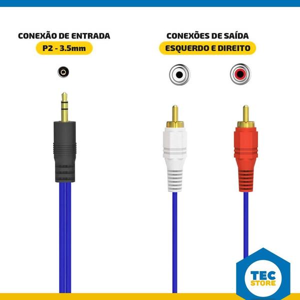 Imagem de 50 Cabos P2 X 2 Rca Áudio Auxiliar Estereo 1,5 Metros Reforçado