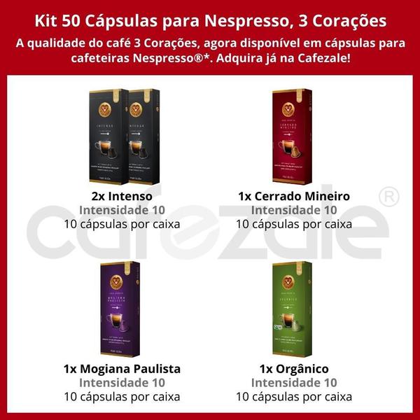 50 Cápsulas para Nespresso, 3 Corações, Café - Três Imagem de 50 Cápsulas para Nespresso, 3 Corações, Café