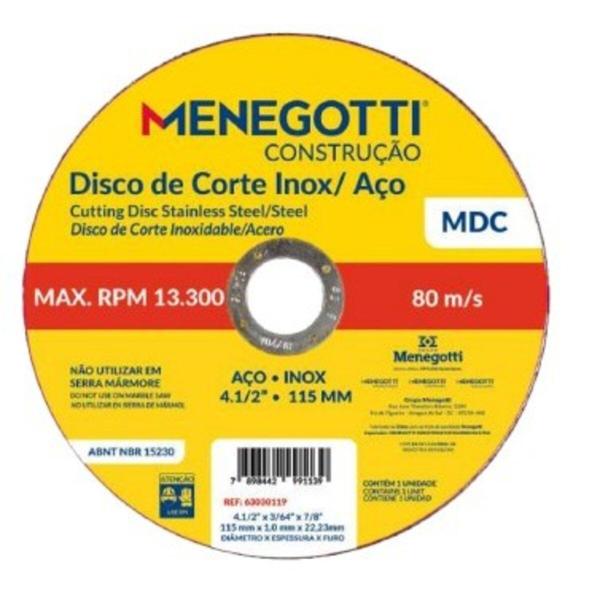 Imagem de 50 Disco de corte fino AÇO/INOX 4.1/2 POL 1,0MM ESP Menegotti 