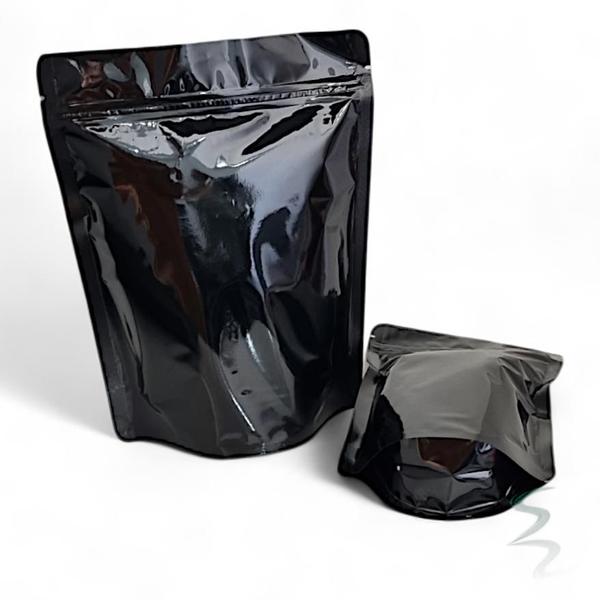 Imagem de 50 Embalagens Sacos Stand Up Pouch Preto Brilhante Fecho Zip 12x19