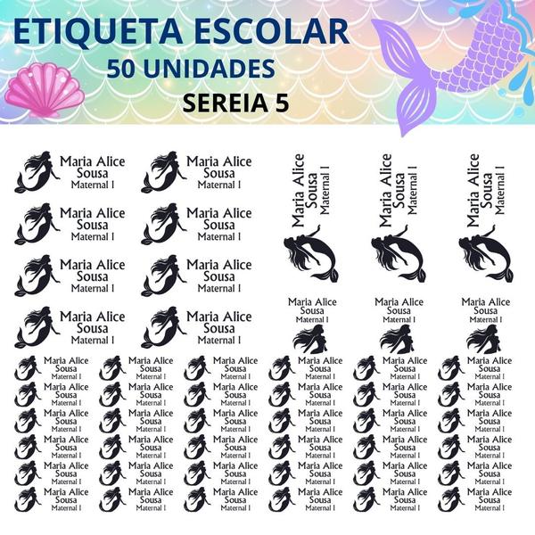 Imagem de 50 Etiquetas Escolares Personalizado Vinil Sereia