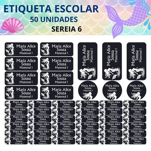 Imagem de 50 Etiquetas Escolares Personalizado Vinil Sereia