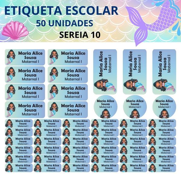 Imagem de 50 Etiquetas Escolares Personalizado Vinil Sereia