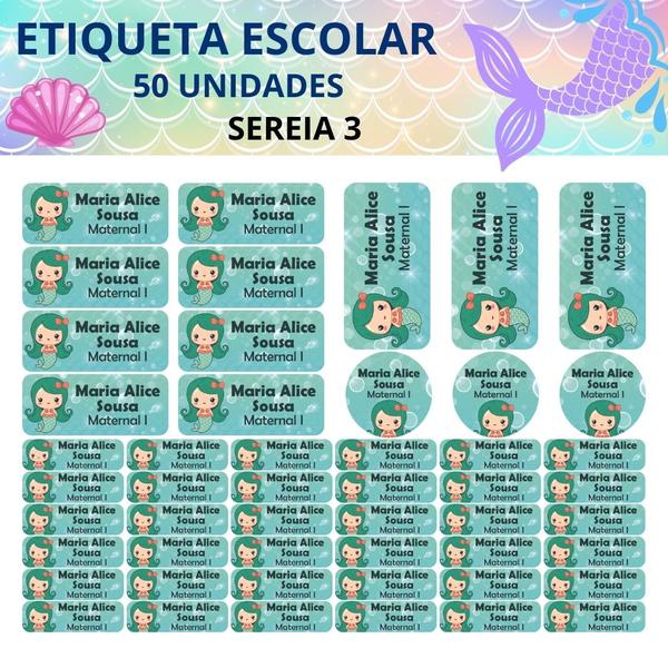 Imagem de 50 Etiquetas Escolares Personalizado Vinil Sereia