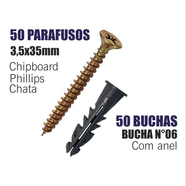 50 Parafusos Phillips C/bucha 6mm Anel- total 100 Unidades - RCS SHOP Imagem de 50 Parafusos Phillips C/bucha 6mm Anel- total 100 Unidades