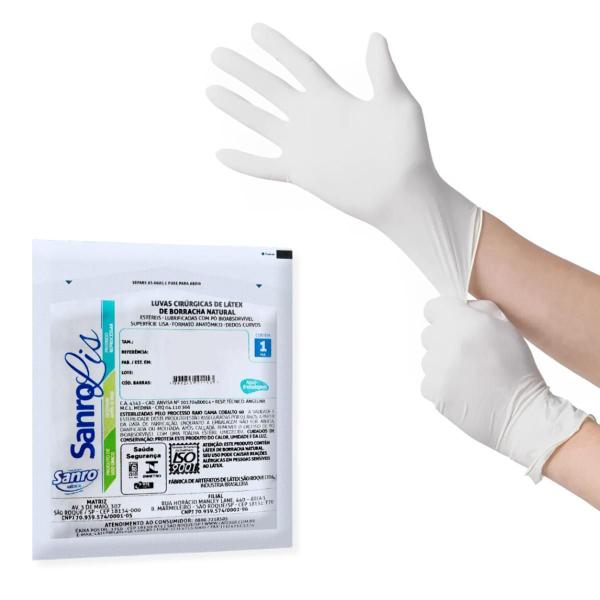 50 Pares Luvas Cirúrgicas 6,5 Estéril Com Pó Sanro Lis Imagem de 50 Pares Luvas Cirúrgicas 6,5 Estéril Com Pó Sanro Lis