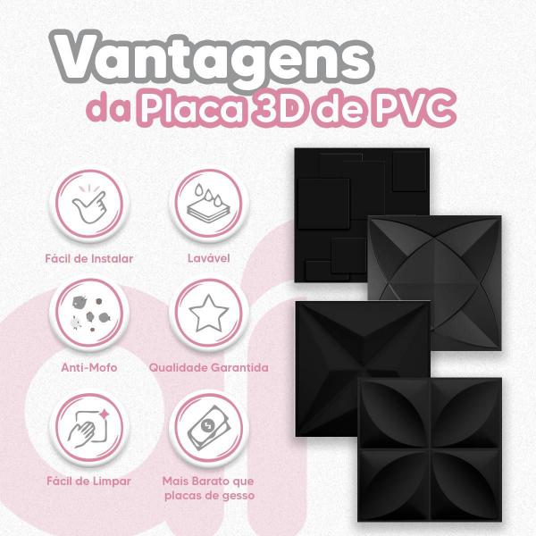 Imagem de 50 Placas Dakar Revestimento De Parede Preto Pvc 25Cm X 25Cm