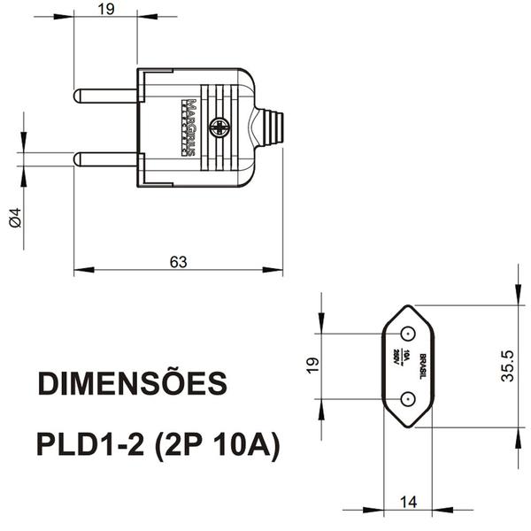 Imagem de 50 Plug Plugue Macho 2 Pinos + 50 Tomada Femea 3 Pinos 10a Preto Margirius