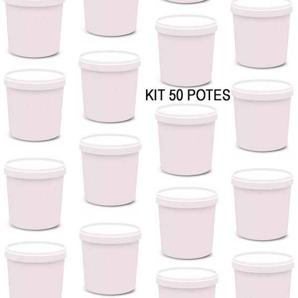 Imagem de 50 Potes Para Alimentos 900 ML Branco PP Com Tampa 13x9,5Cm