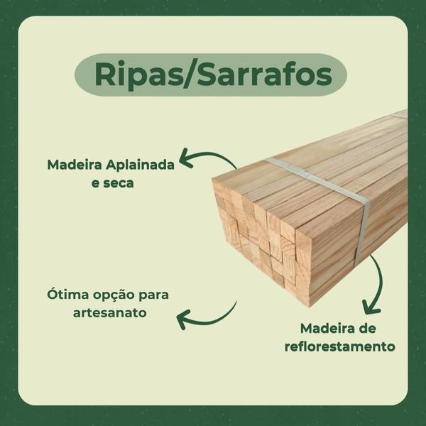 Imagem de 50 Ripas/Sarrafos de 2x4x30 cm Madeira de Pinus