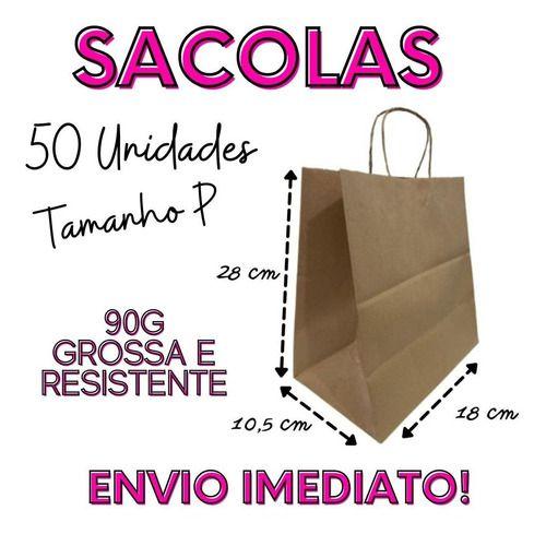 Imagem de 50 Sacolas Kraft Lisa Com Alça Tamanho P 28x18x10