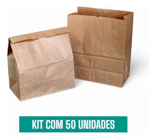 Imagem de 50 Sacos Kraft Delivery Médio Fast Food Entregas 24x28x12