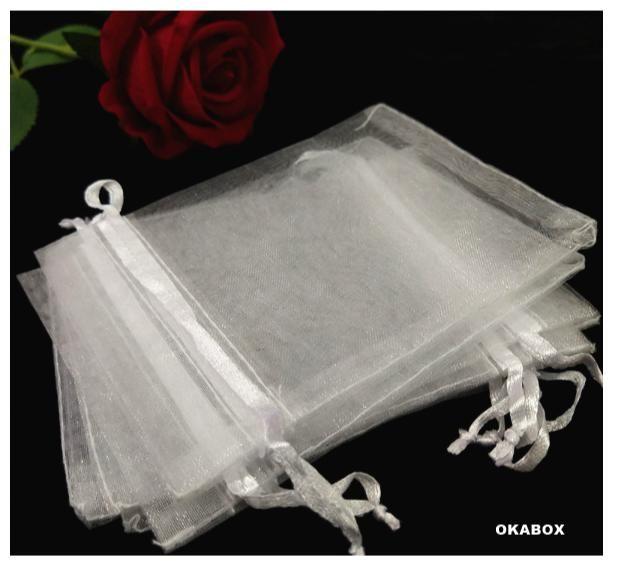 Imagem de 50 Saquinhos Tule Organza Fita Cetim Branco 20x30 Cm